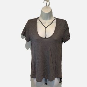 Cute cap sleeve T-shirt with scoop neck line.  Size XS.  By BP.  Lite gray.